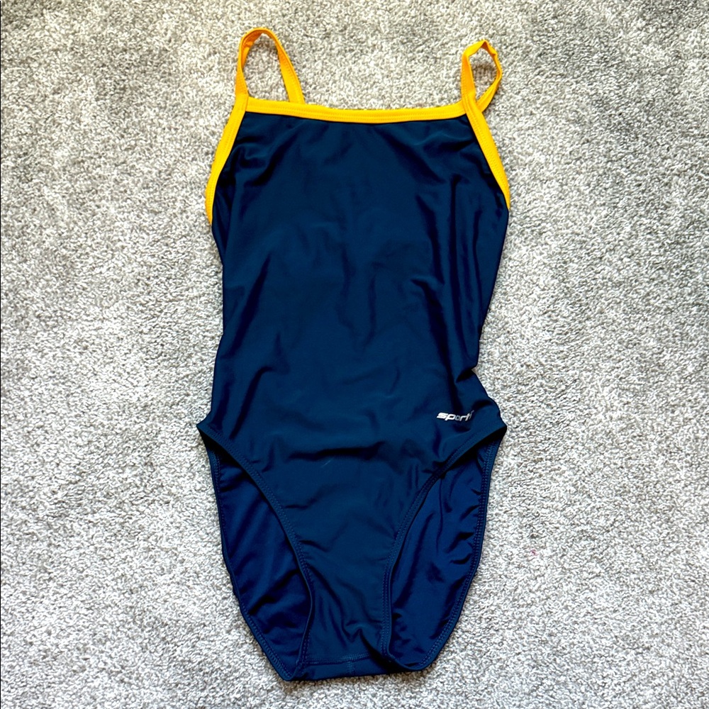 Speedo Sport Dark Blue Swimsuit with Yellow Trim